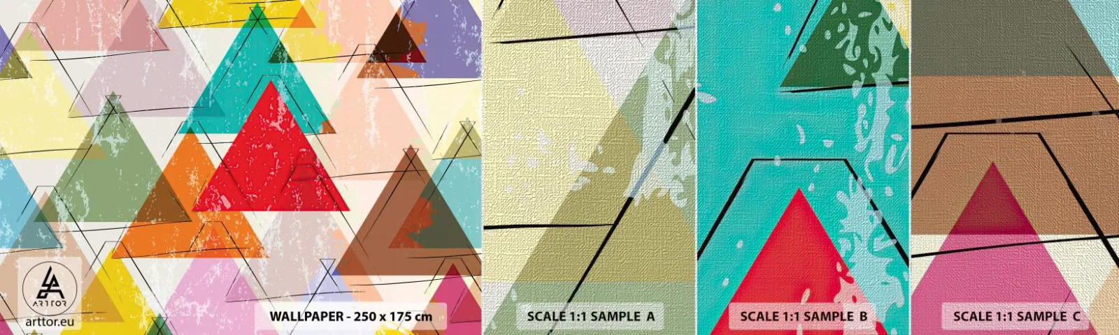 Photo Wallpaper Sample Premium Canvas - Three by Three - Abstraction, Piece, Triangles - 100x30 cm