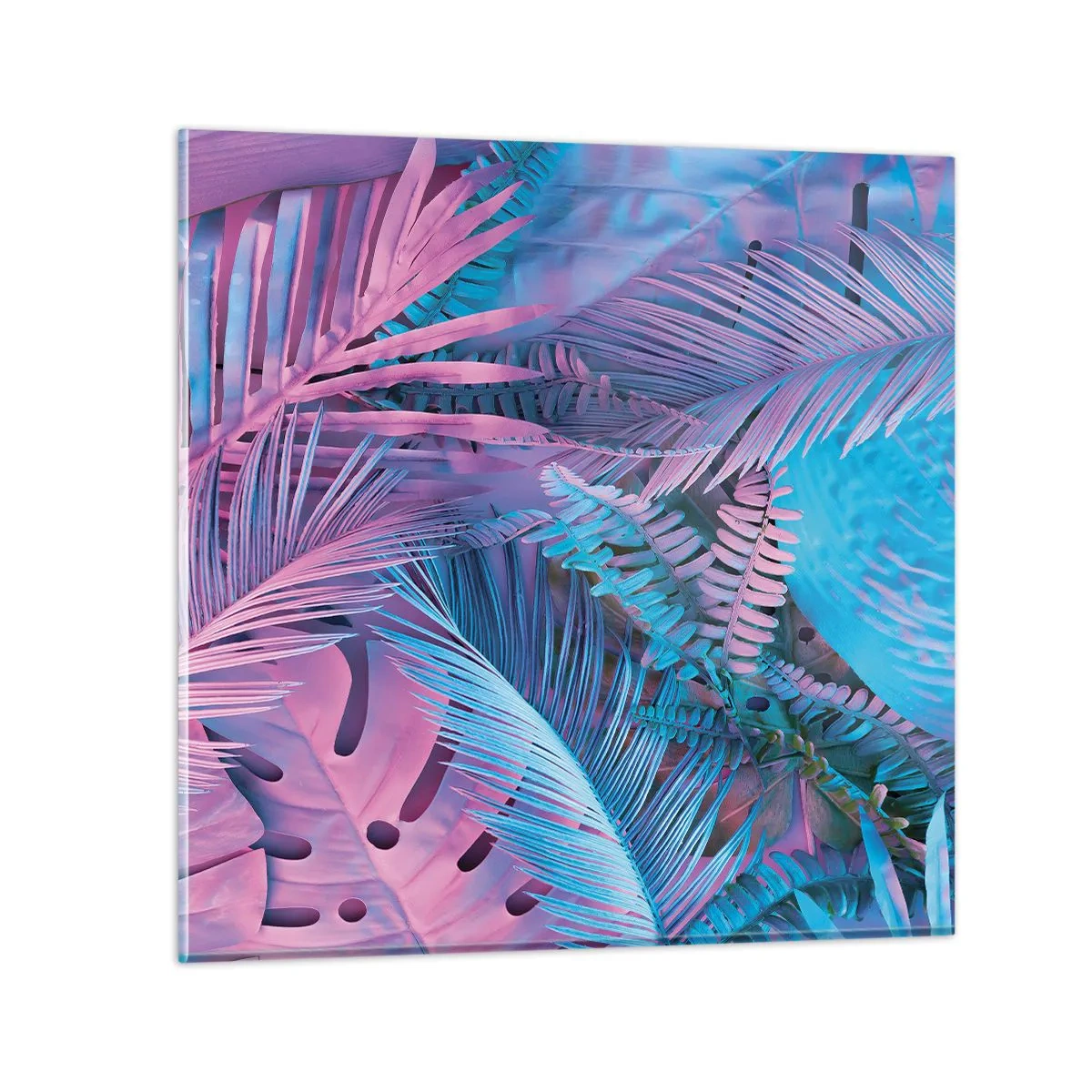 Glass picture - Tropics in Pink and Blue - 30x30 cm
