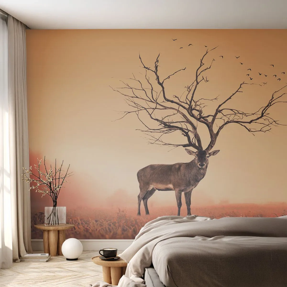 Photo Wallpaper Standard Eco - Antlered Deer Spirit of the Forest - Abstraction, Deer, Nature - 200x140 cm