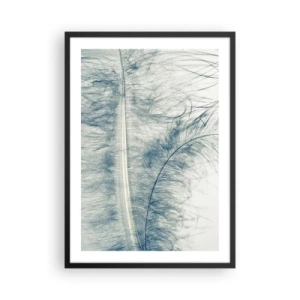 Poster in black frame - A delicate feather in subtle shades of blue - 50x70cm - Whisper of Nature - Modern wall decoration for the living room and bedroom ARTTOR