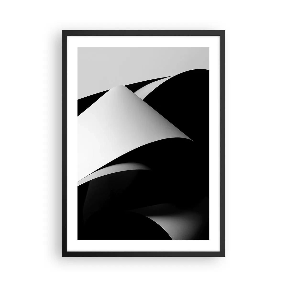 Poster in black frame - Minimalist abstraction in black and white - 50x70cm - Planes of Light Emerging from the Shadow - Modern wall decoration for the living room and bedroom ARTTOR