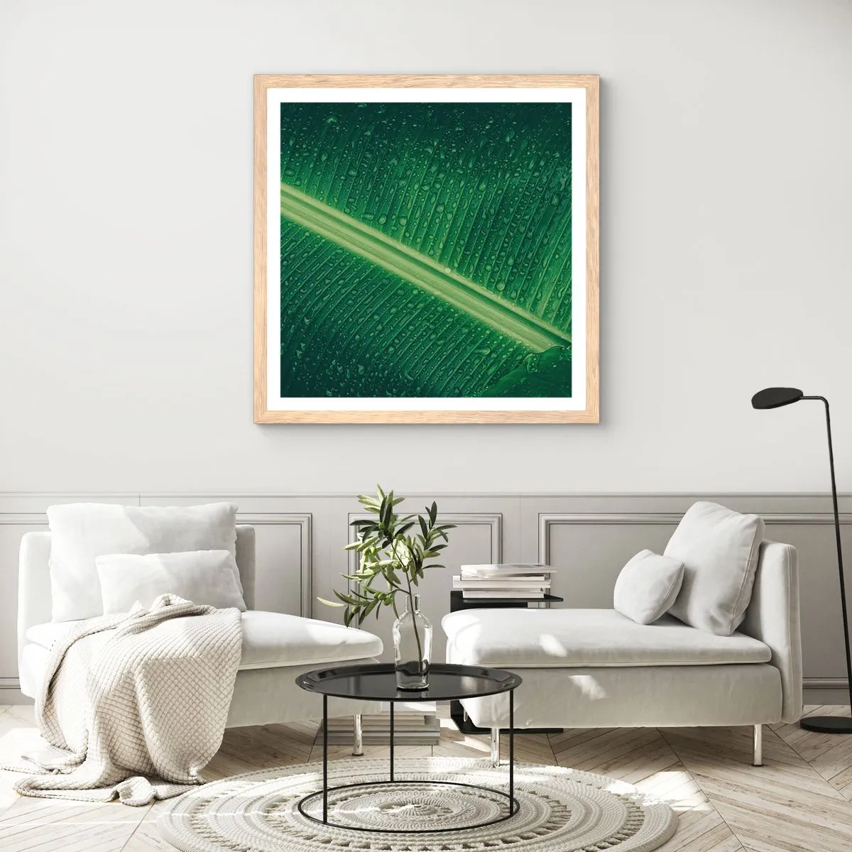 Poster in light oak frame - Structure of Green - 60x60 cm
