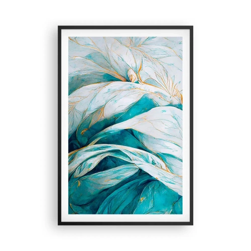 Poster in black frame - Blue Abstract with a Golden Motif - 61x91 cm