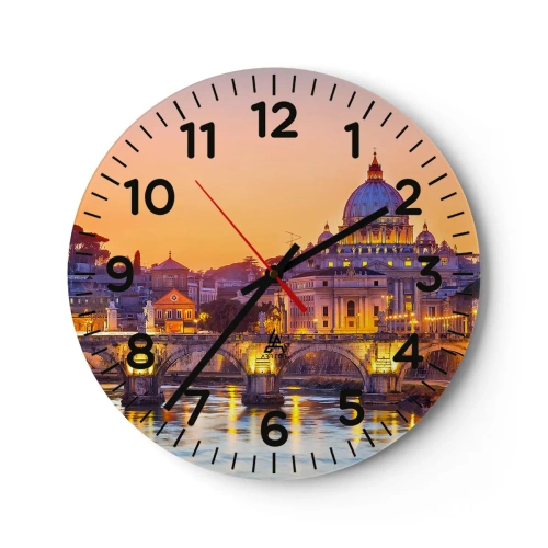 Wall clock - Clock on glass - Twilight over Eternal City - 30x30 cm