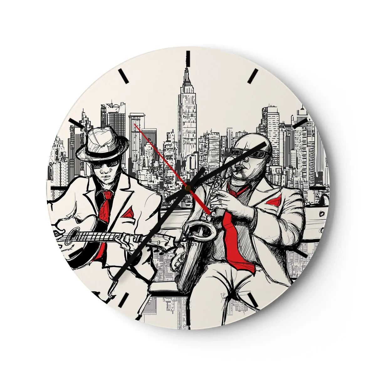 Wall clock - Clock on glass - New York Improvisation - 40x40 cm