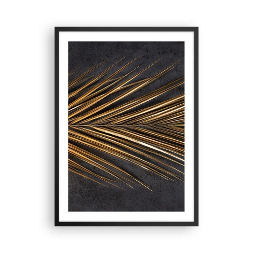Poster in black frame - Golden leaves on a dark background - 50x70cm - Gold of the Tropics - Modern wall decoration for the living room and bedroom ARTTOR