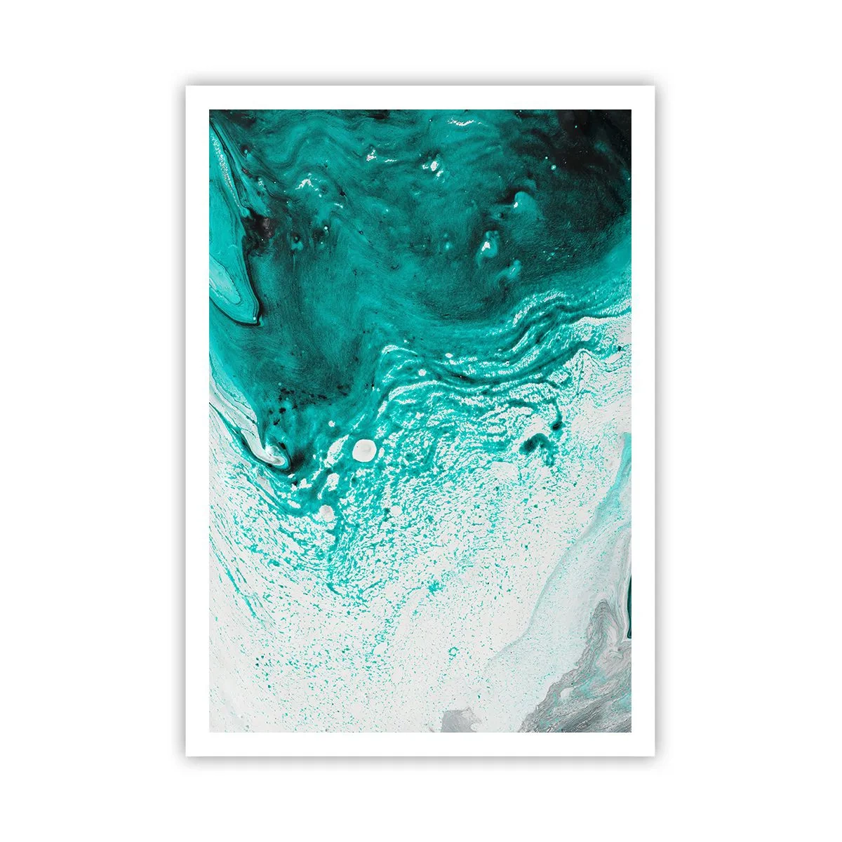 Poster - Dissolving in White and Turquoise - 70x100 cm