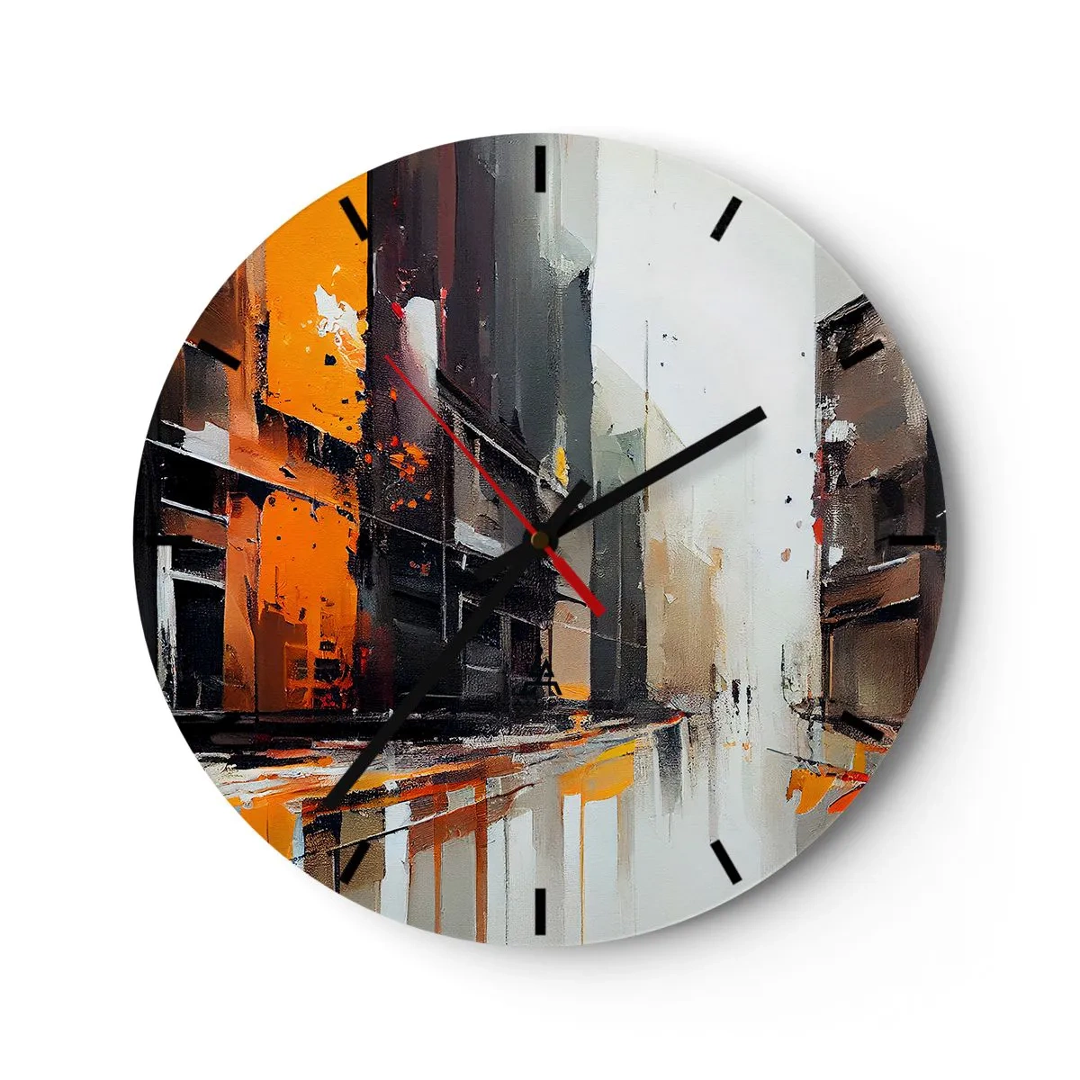 Wall clock - Clock on glass - Abstract city street scene with orange light and rain - 30x30cm - Rainy Day - Modern wall decoration for the living room, kitchen, and bedroom ARTTOR