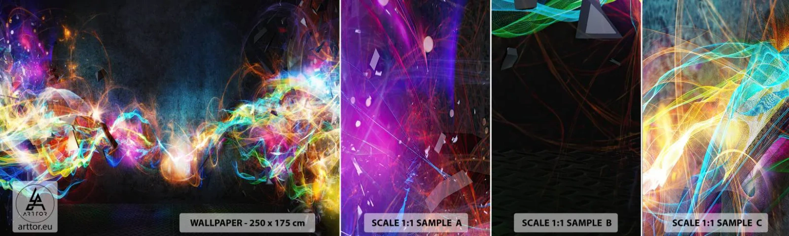 Photo Wallpaper Sample Self-Adhesive Deluxe Sticker - Joyfully against Darkness - Abstraction, Piece, Explosion - 100x30 cm