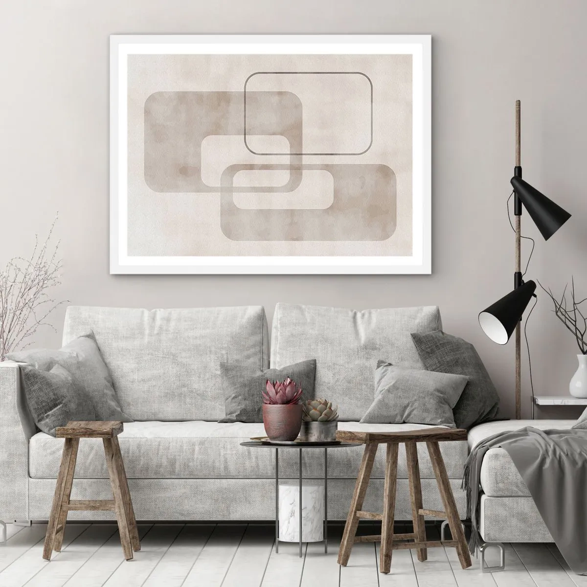 Poster in white frmae - Geometrical Grout - 100x70 cm