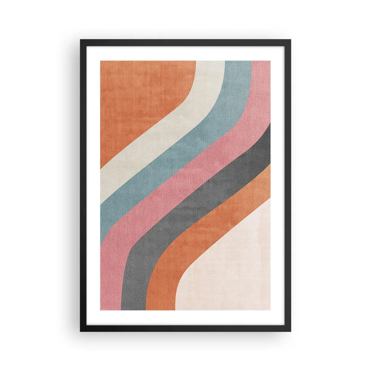Poster in black frame - Geometric retro stripes - 50x70cm - Diagonal Composition - Movement - Modern wall decoration for the living room and bedroom ARTTOR