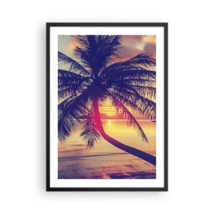 Poster in black frame - Palm tree at sunset overlooking a calm sea - 50x70cm - Evening under the Palm Trees - Modern wall decoration for the living room and bedroom ARTTOR