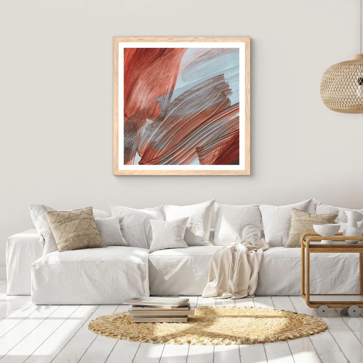 Poster in light oak frame - Autumnal and Windy Abstract - 60x60 cm