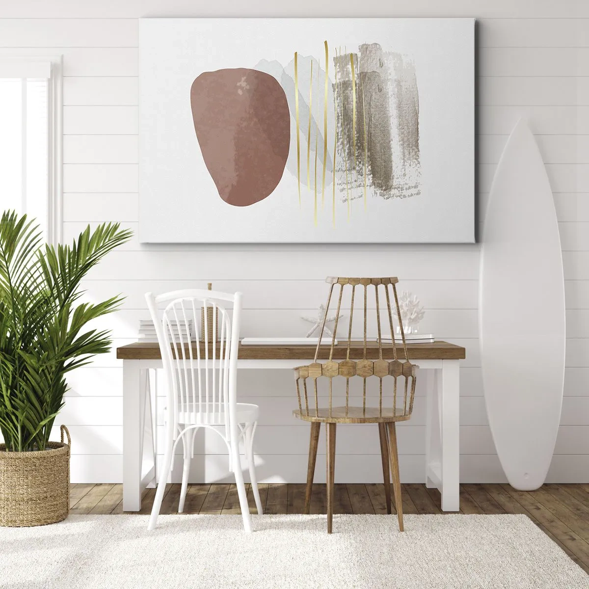 Canvas picture - Abstract composition in beige and gold shades - 70x50cm - Abstract Colonnade - Modern wall decoration for the living room and bedroom ARTTOR