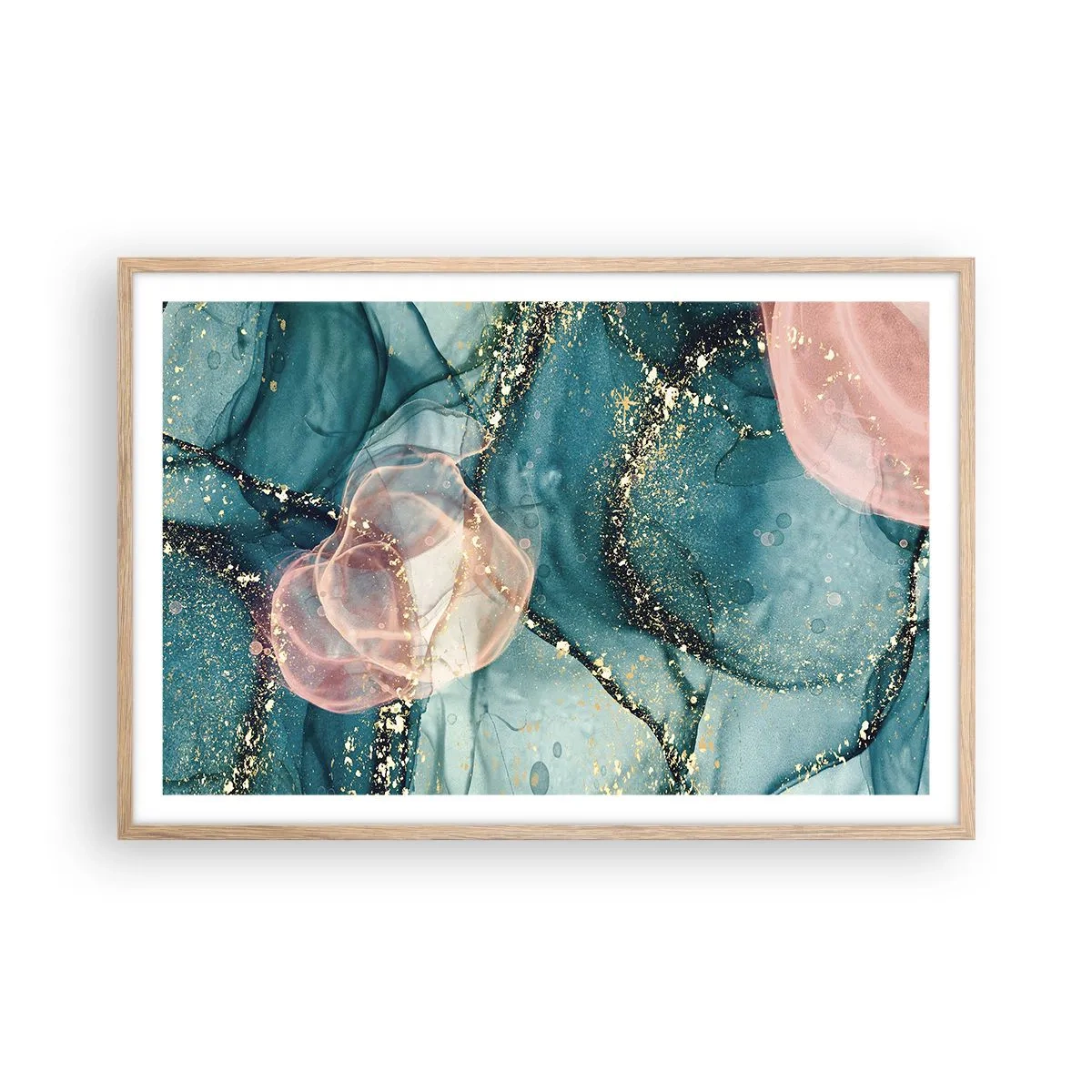 Poster in light oak frame - Silm Blue, Tulle Pink - 91x61 cm