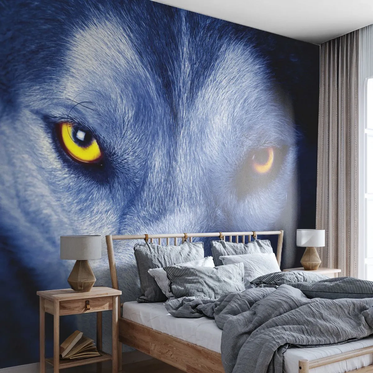 Photo Wallpaper Premium Sand - Mesmerising Look - Animals, Wolf, Eyes - 450x315 cm