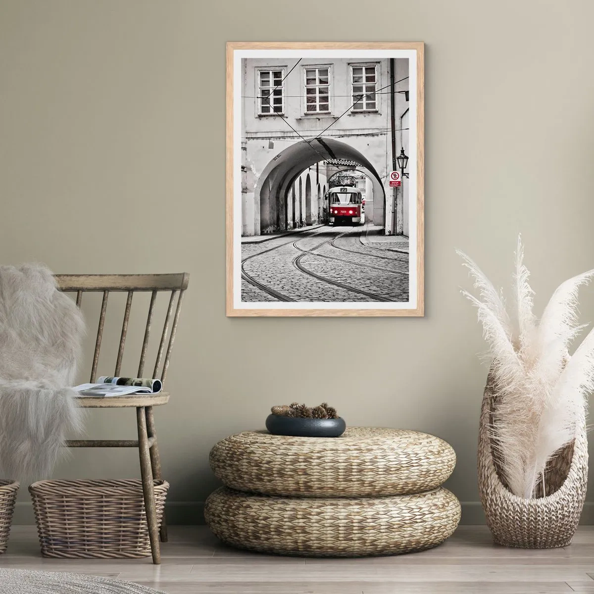 Poster in light oak frame - Through City Labirynth - 70x100 cm