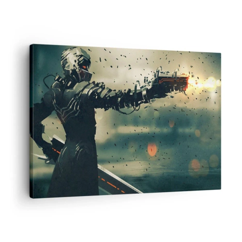 Canvas picture - Cybernetic warrior with futuristic weaponry - 70x50cm - Lethal Weapon- Your Own Terminator - Modern wall decoration for the living room and bedroom ARTTOR
