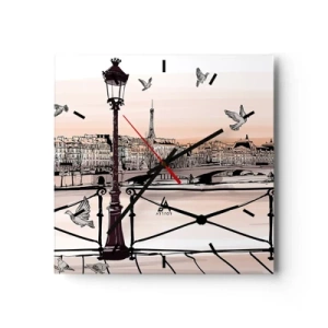 Wall clock - Clock on glass - Over the Roofs of Paris - 40x40 cm