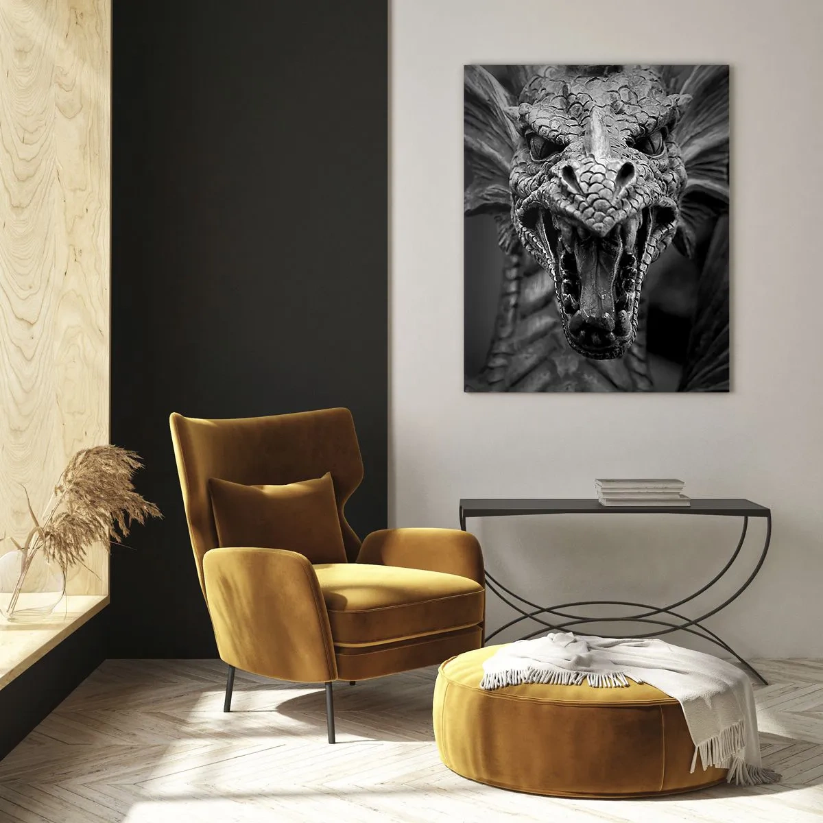 Glass picture - Fairytale Dragon in Grey - 50x70 cm