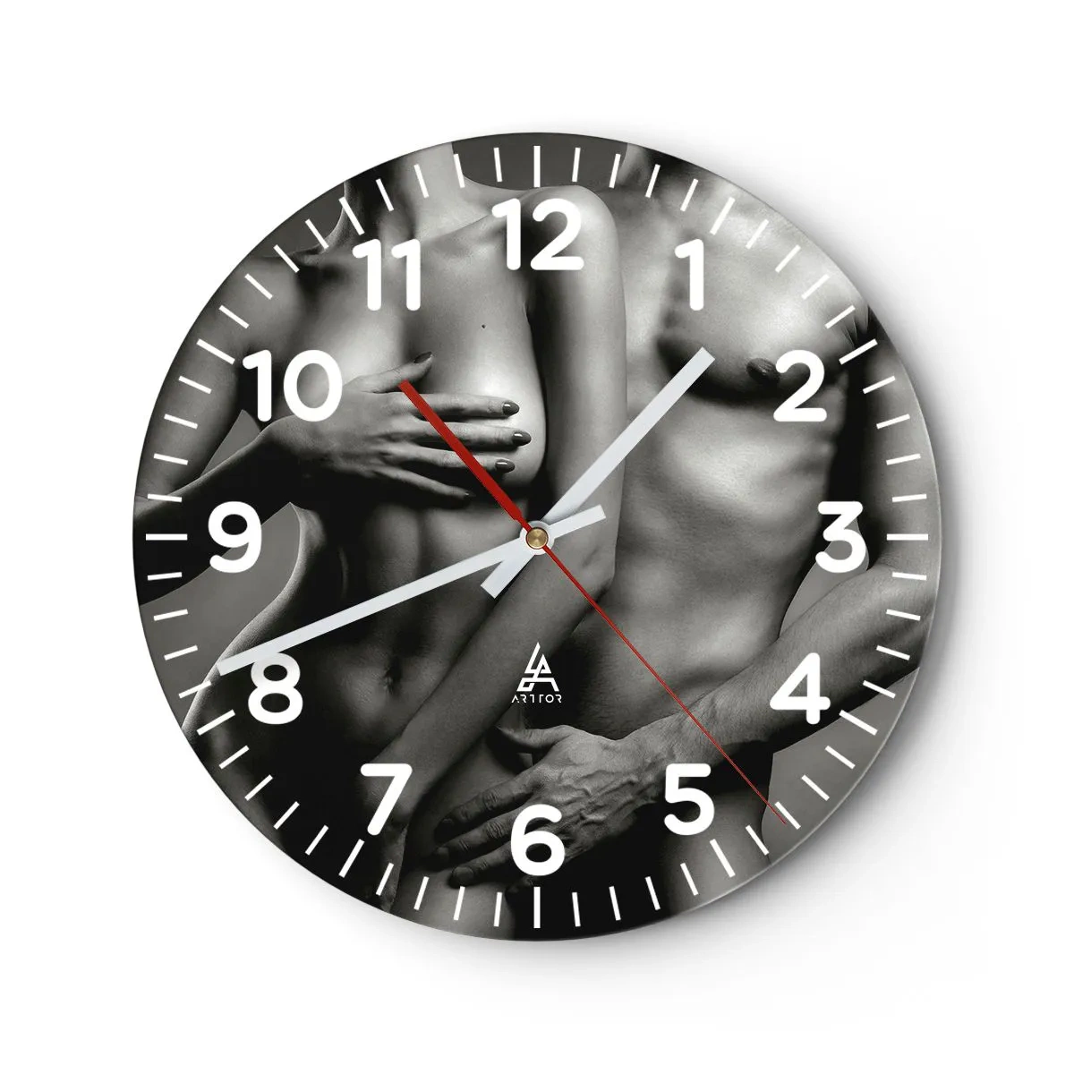 Wall clock - Clock on glass - Adam and Eve - 40x40 cm