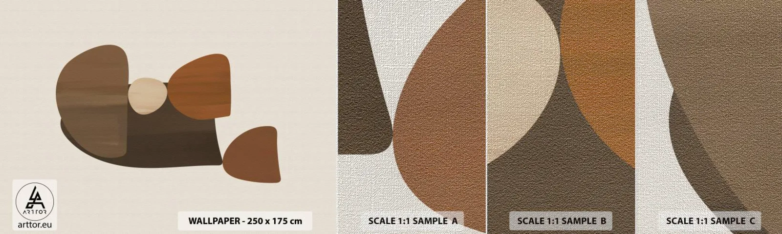 Photo Wallpaper Sample Premium Canvas - Composition in Brown - Abstraction, Piece, Modern Art - 100x30 cm