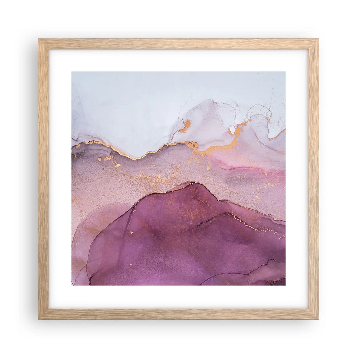 Poster in light oak frame - Waves of Violet and Purple - 40x40 cm