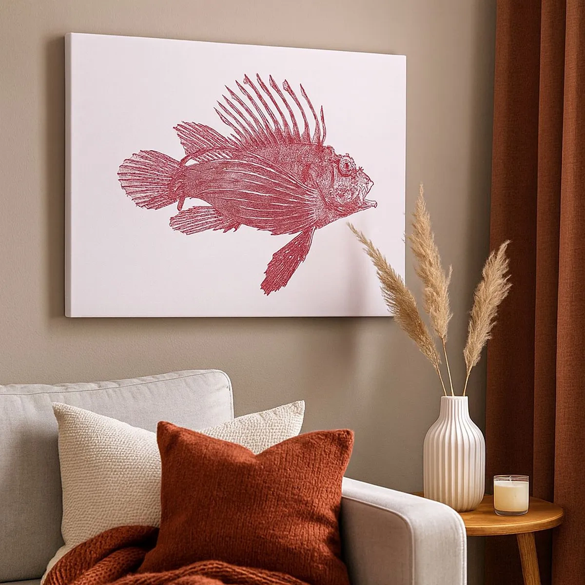 Canvas picture - Drawing of a fish in a red shade - 70x50cm - Dweller of Exotic Waters - Modern wall decoration for the living room and bedroom ARTTOR