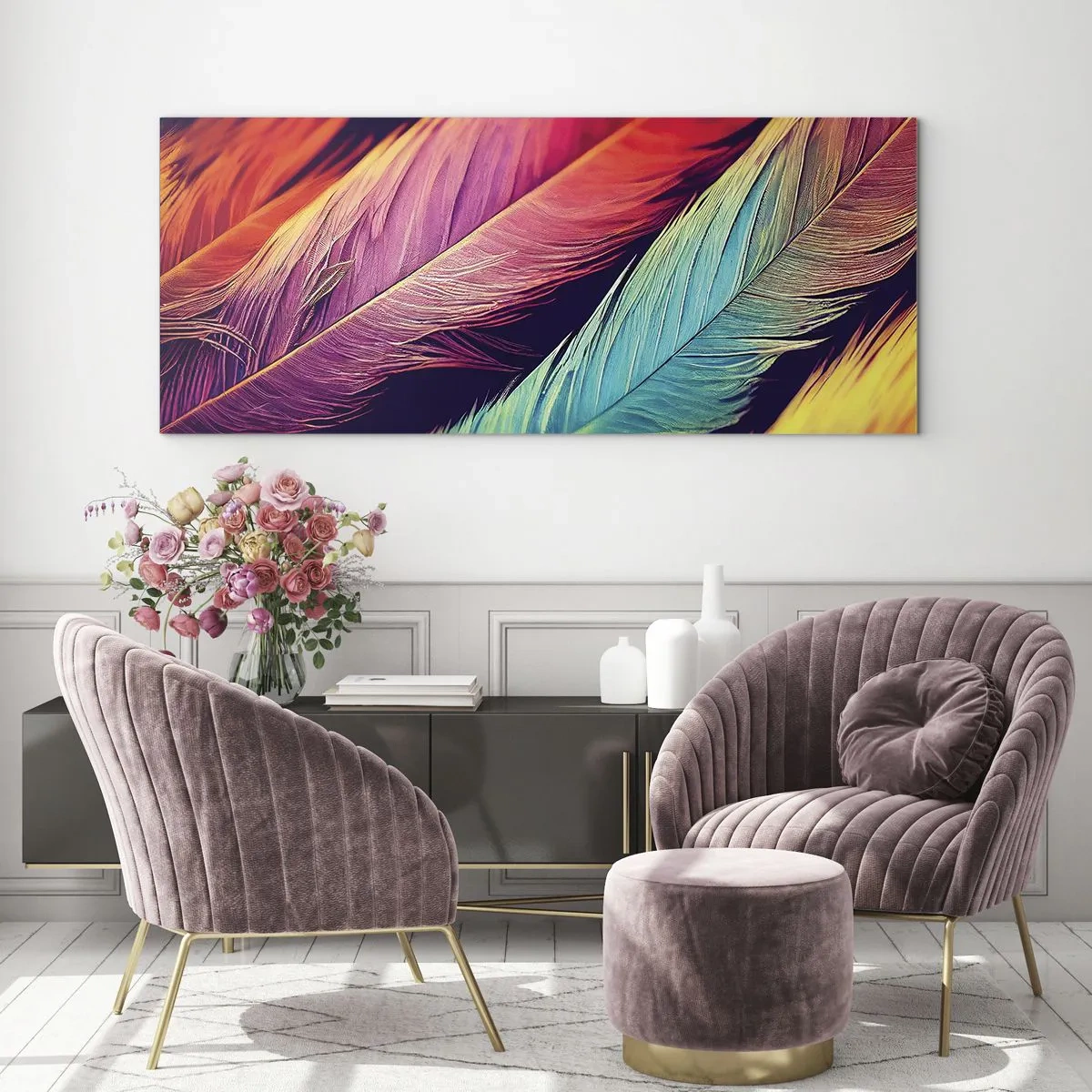 Glass picture - Feathered Rainbow - 100x40 cm