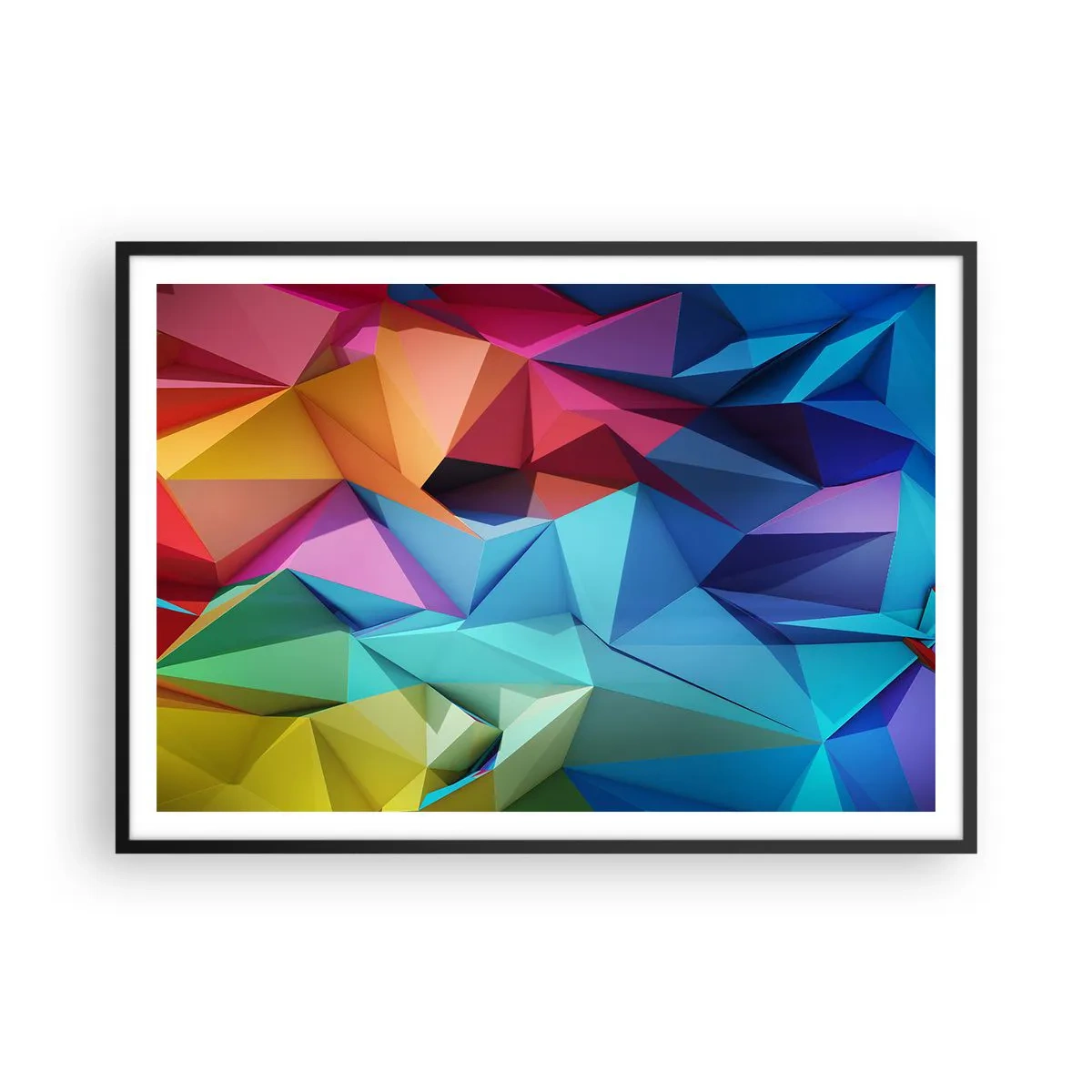 Poster in black frame - Rainbow Origami - 100x70 cm