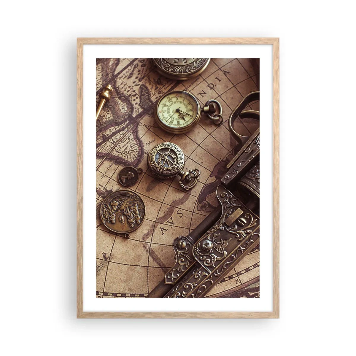 Poster in light oak frame - Adventure Calls - 50x70 cm