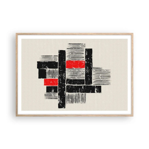 Poster in light oak frame - Red and Black - 100x70 cm