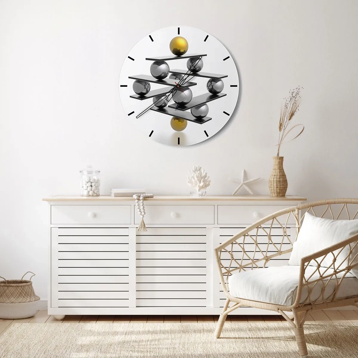 Wall clock - Clock on glass - Gold-Silver Balance - 30x30 cm