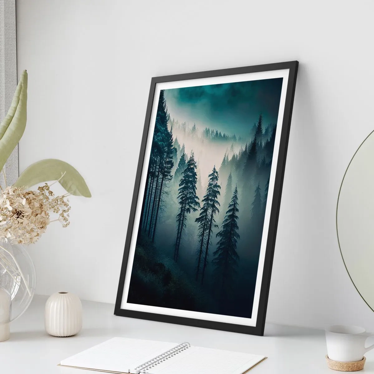Poster in black frame - Morning in the Mountains - 30x40 cm