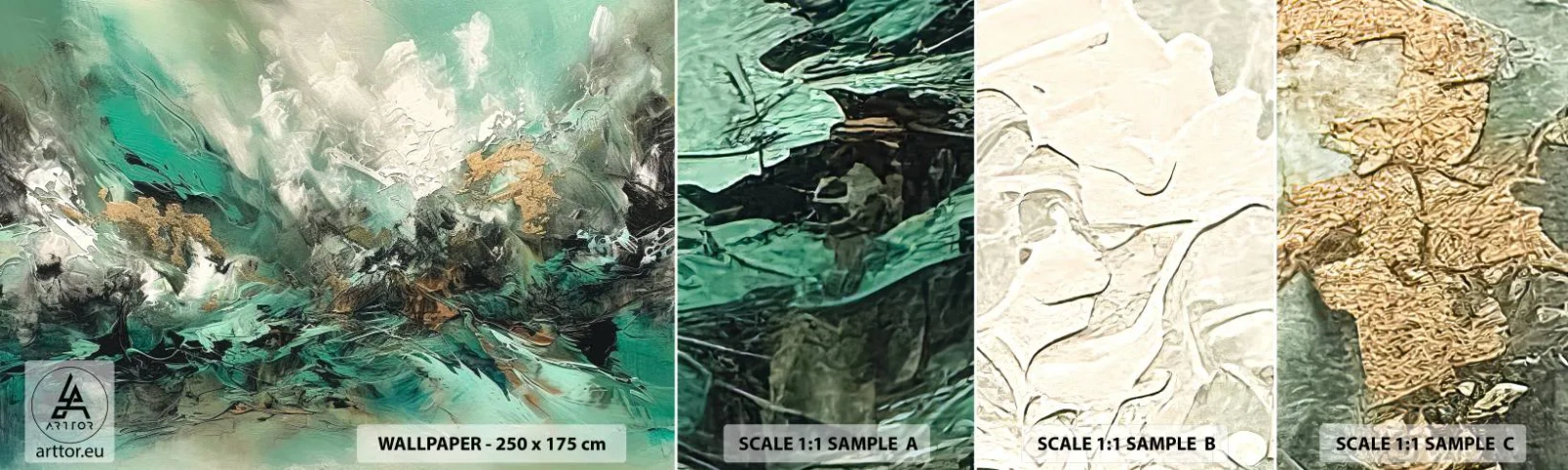 Photo Wallpaper Sample Self-Adhesive Deluxe Sticker - Emerald and Black Lump - Abstraction, Piece, Paint - 100x30 cm