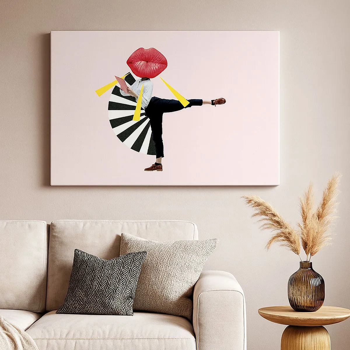 Canvas picture - Surrealistic figure with mouth and geometric elements - 70x50cm - Surrealistic Pop-Art. - Modern wall decoration for the living room and bedroom ARTTOR
