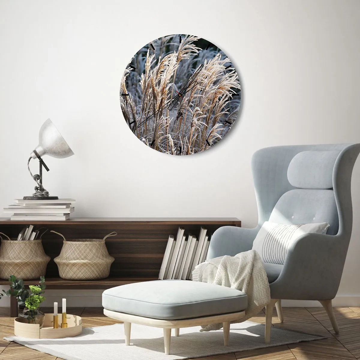 Wall clock - Clock on glass - Decorated with Frost - 30x30 cm