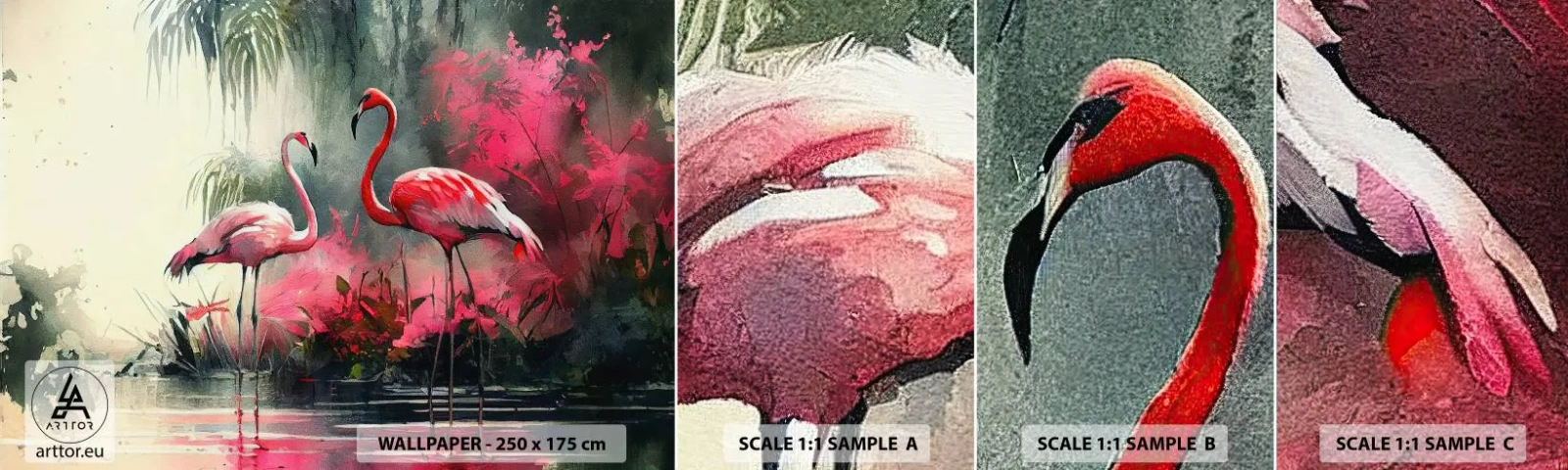 Photo Wallpaper Sample Standard Eco - Class of Natural Charm - Flamingos, Piece, Landscape - 100x30 cm