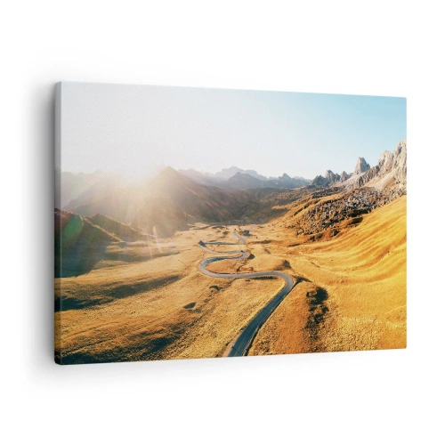 Canvas picture - winding road in the mountains lit by the setting sun - 70x50cm - In a Golden Valley - Modern wall decoration for the living room and bedroom ARTTOR