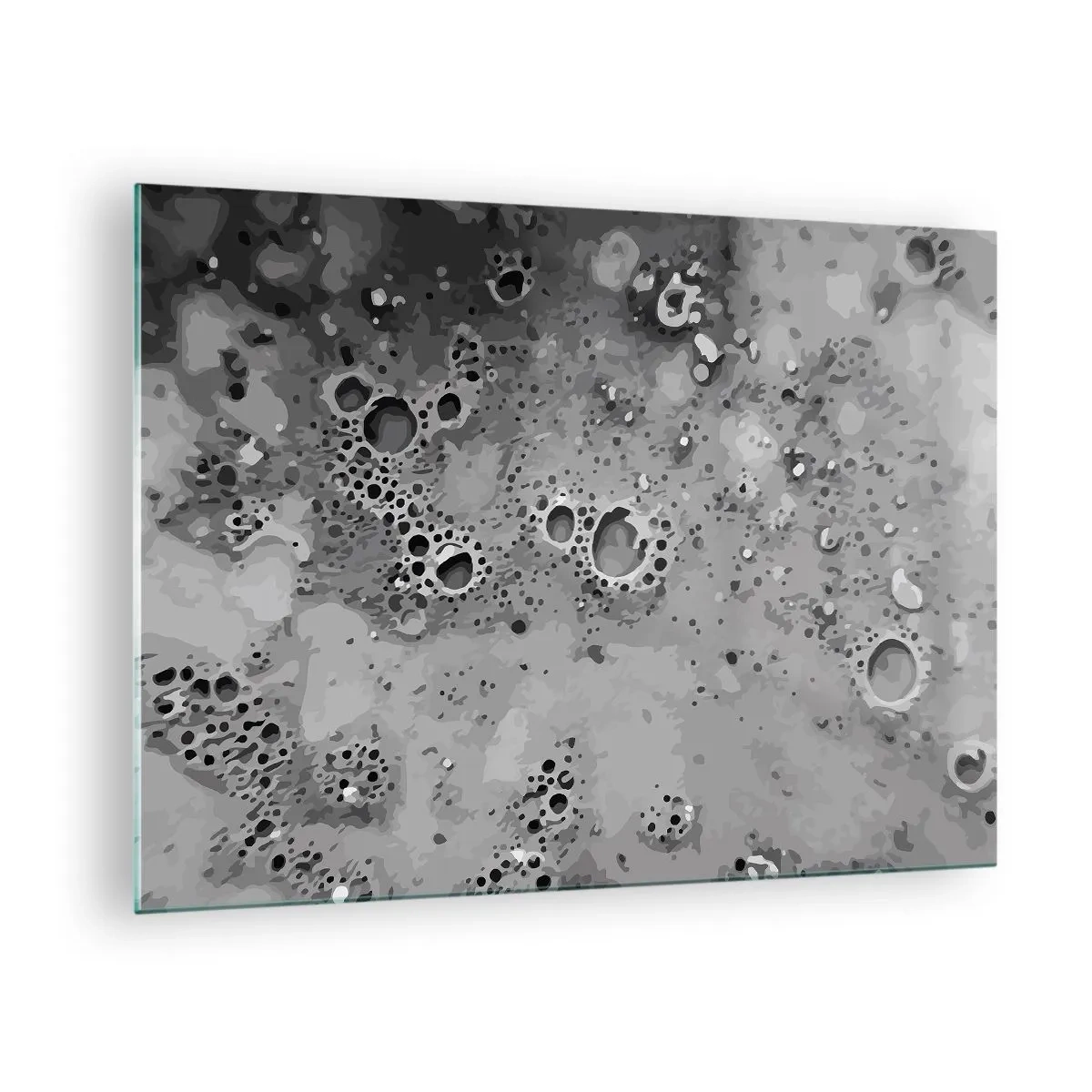 Glass picture - An abstract pattern resembling the surface of the moon in shades of gray. - 70x50cm - Like a Moon Landscape - Modern wall decoration for the living room and bedroom ARTTOR