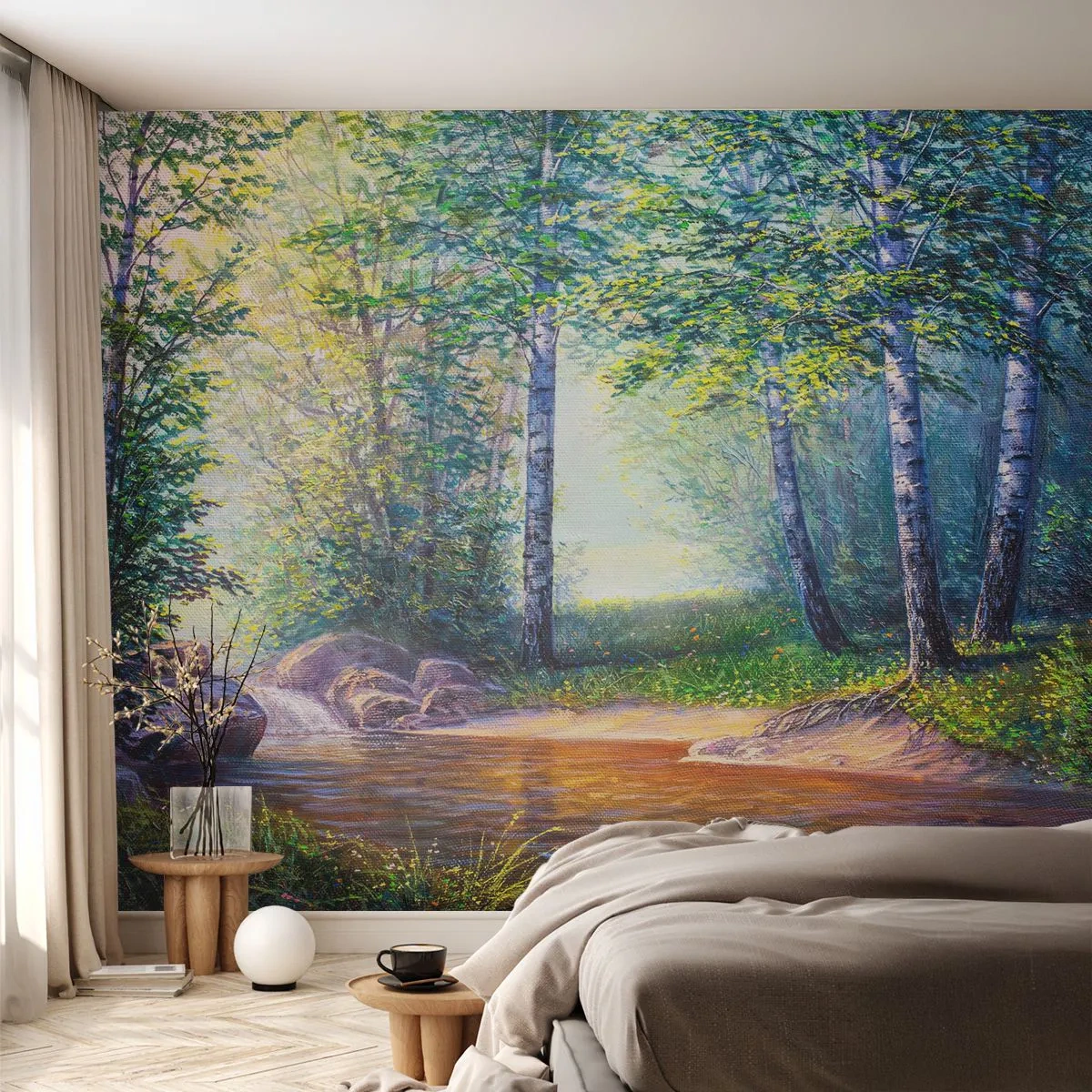 Photo Wallpaper Premium Sand - Idyllic Scenery - Landscape, Forest, River - 350x256 cm