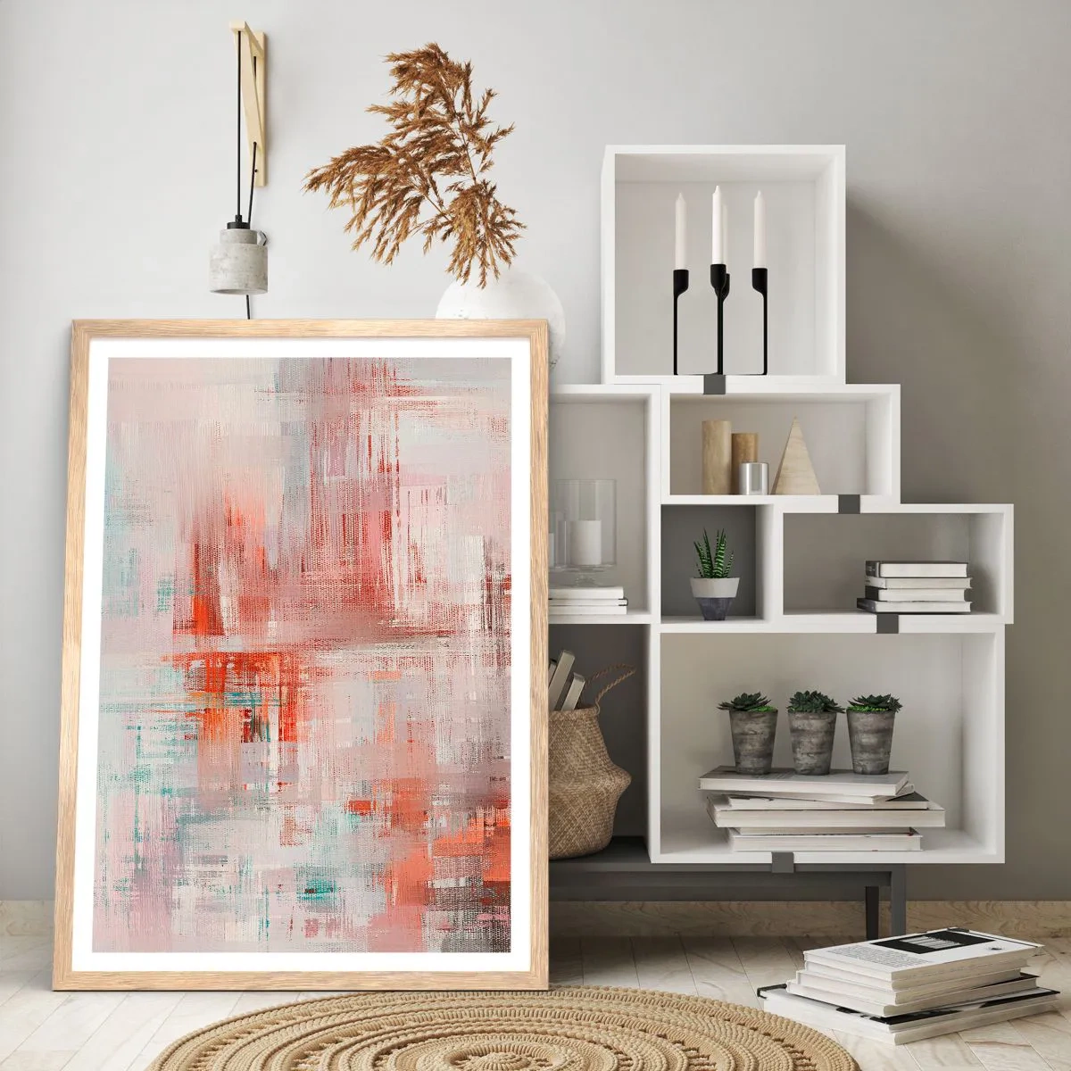 Poster in light oak frame - Foggy but Pink - 61x91 cm