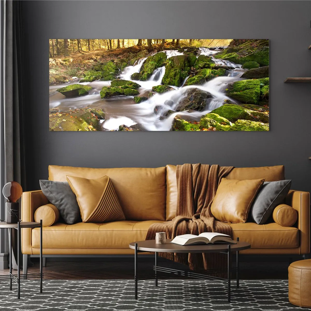 Glass picture - Gingerly through an Autumnal Forest - 90x30 cm