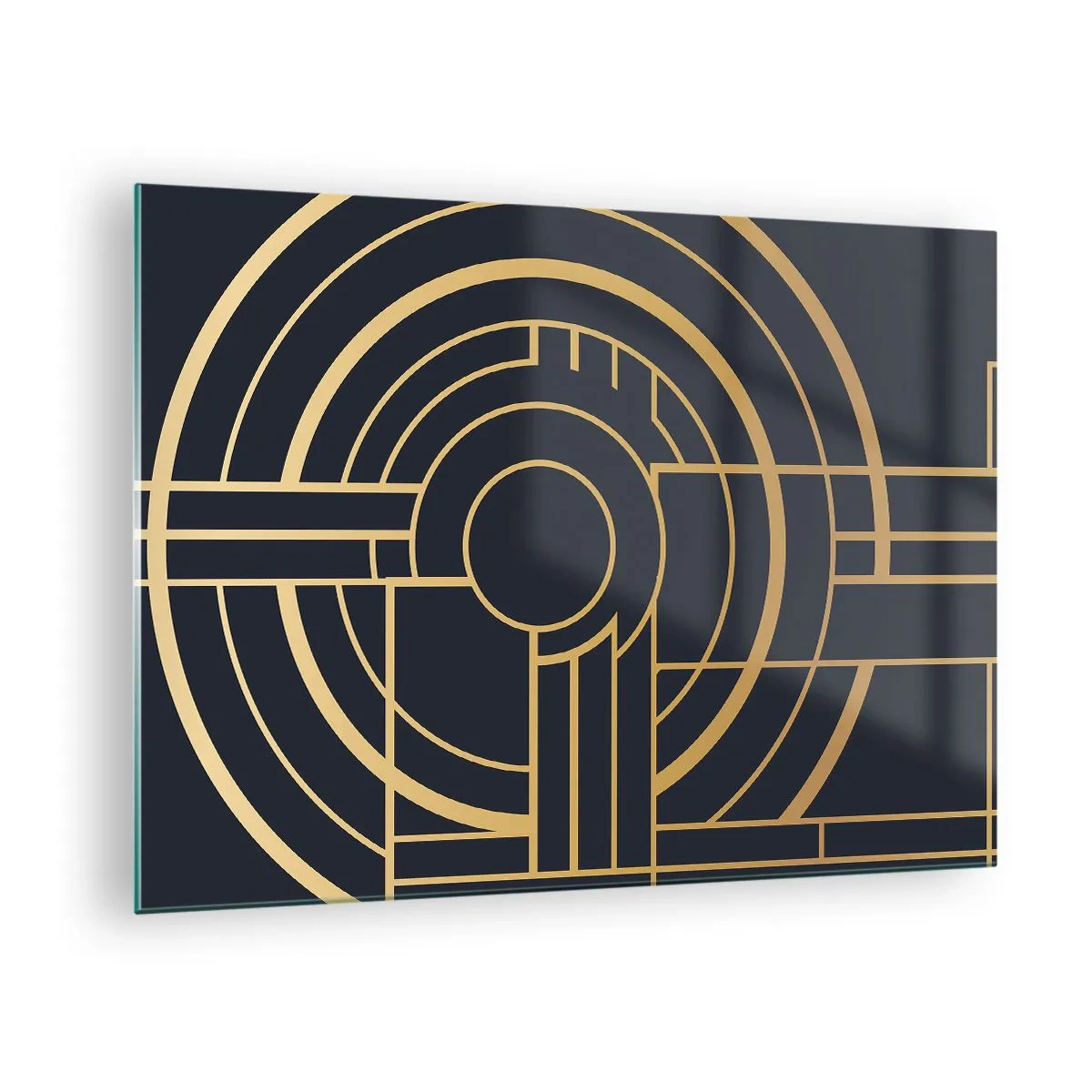 Glass picture - Gold and black geometric abstraction in the Art Deco style - 70x50cm - Tour of Things - Modern wall decoration for the living room and bedroom ARTTOR