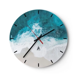 Wall clock - Clock on glass - A bird's eye view of ocean waves crashing against a sandy shore - 30x30cm - Natural Caress - Modern wall decoration for the living room, kitchen, and bedroom ARTTOR