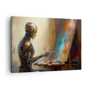 Canvas picture - A robot painting on a canvas in an artistic style - 70x50cm - Art of the Future - Modern wall decoration for the living room and bedroom ARTTOR