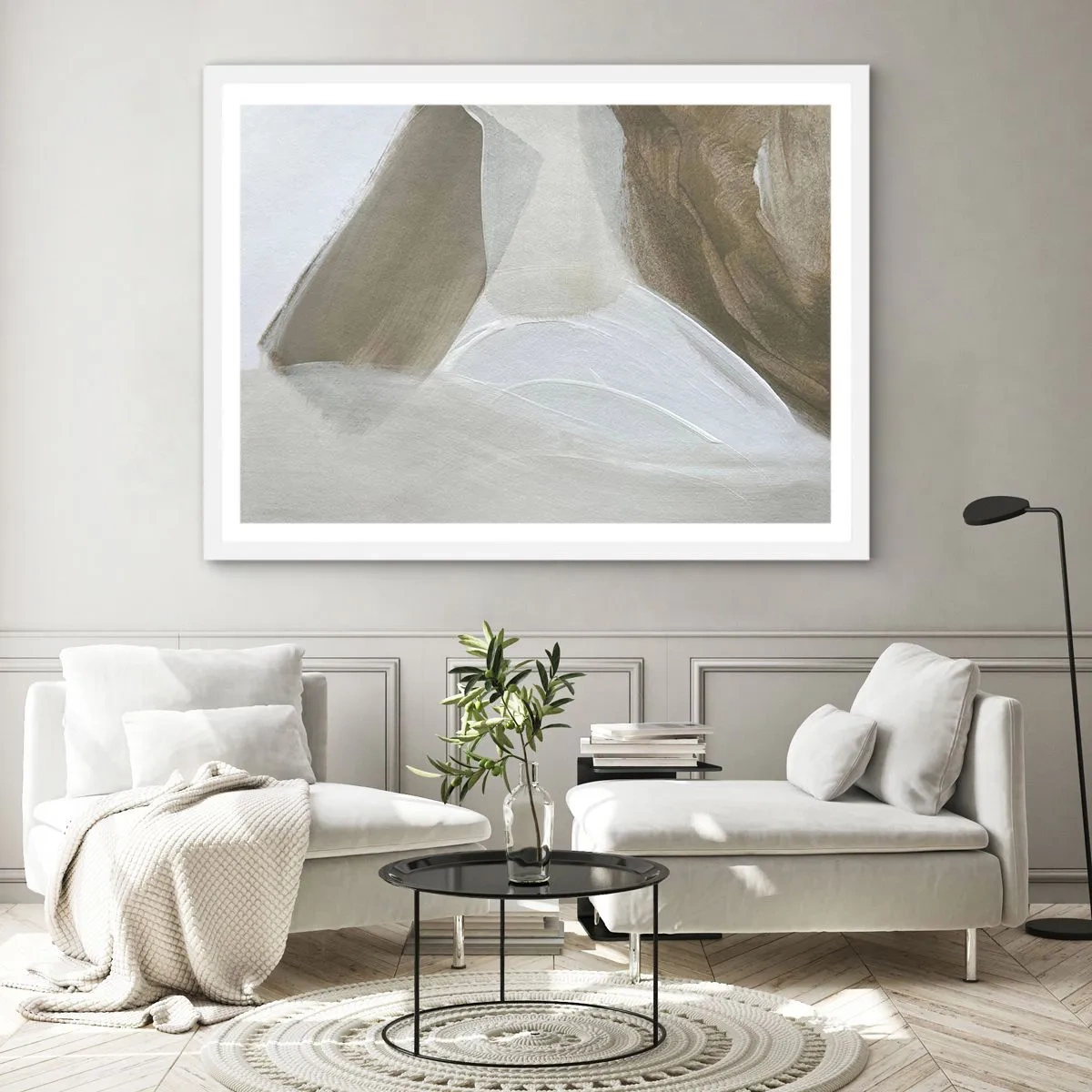 Poster in white frmae - Waves of White - 50x40 cm