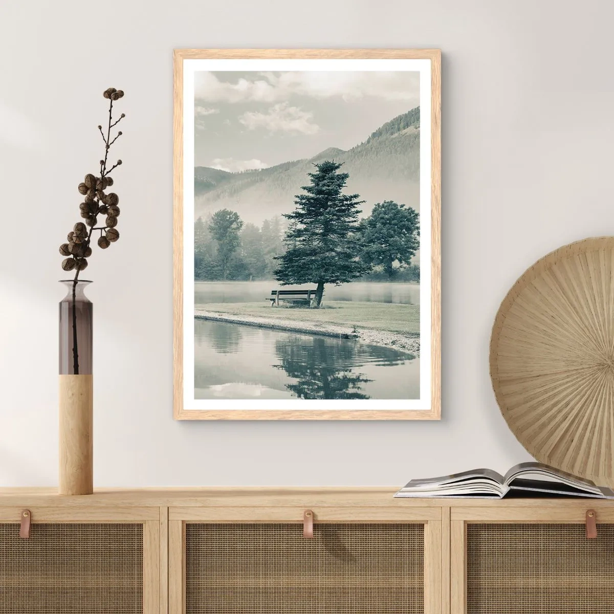 Poster in light oak frame - Lake Is Still Asleep - 70x100 cm