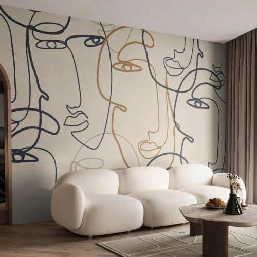 Photo Wallpaper Premium Sand - Multiplied Portrait - Abstraction, Face, Graphics - 250x175 cm