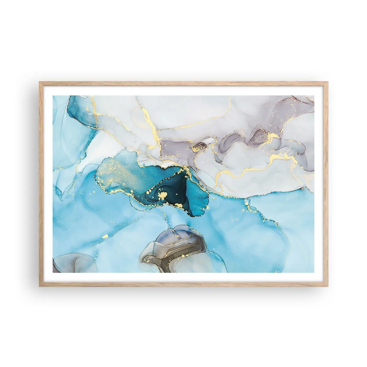 Poster in light oak frame - Study in Grey and Turquoise Encounter - 100x70 cm